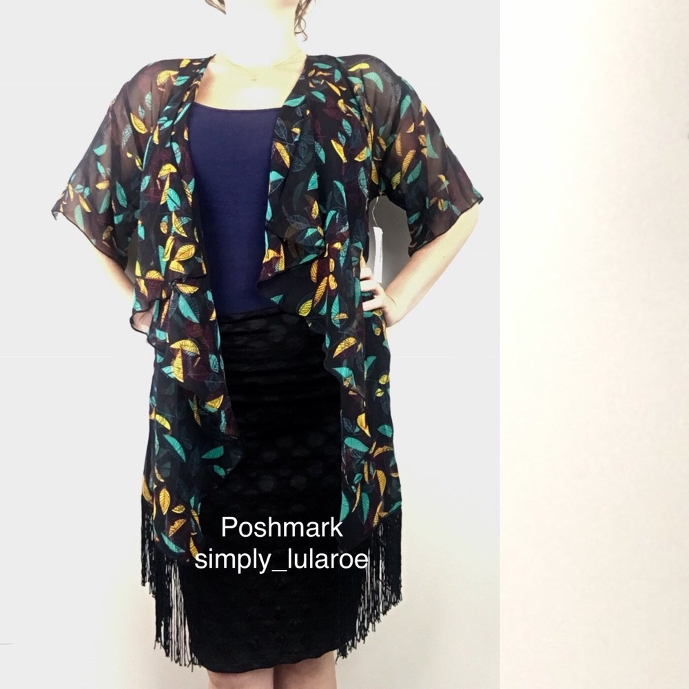 LuLaRoe Monroe kimono with tassel fringe